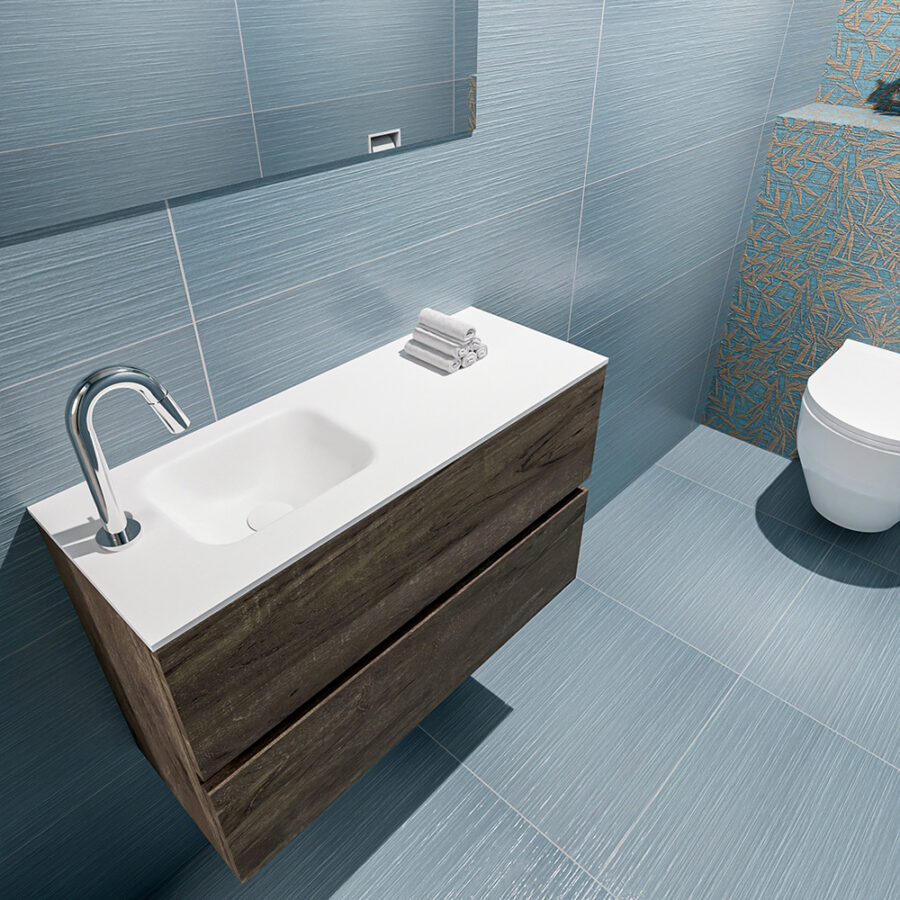 MONDIAZ ADA 80cm toiletmeubel dark brown. LEX wastafel talc positie links. Met 1 kraangat - Afbeelding 2