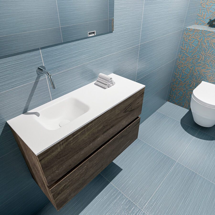 MONDIAZ ADA 80cm toiletmeubel dark brown. LEX wastafel talc positie links. Zonder kraangat - Afbeelding 2