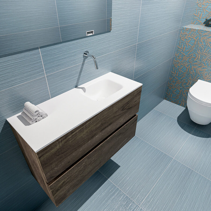 MONDIAZ ADA 80cm toiletmeubel dark brown. LEX wastafel talc positie rechts. Zonder kraangat - Afbeelding 2