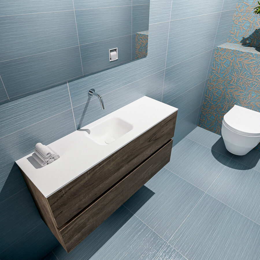 MONDIAZ ADA 100cm toiletmeubel dark brown. LEX wastafel talc positie midden. Zonder kraangat - Afbeelding 2