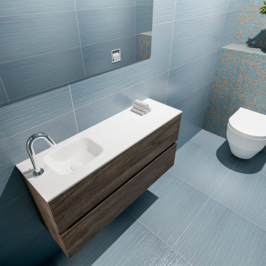 MONDIAZ ADA 100cm toiletmeubel dark brown. LEX wastafel talc positie links. Met 1 kraangat - Afbeelding 2