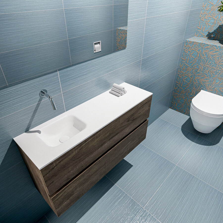 MONDIAZ ADA 100cm toiletmeubel dark brown. LEX wastafel talc positie links. Zonder kraangat - Afbeelding 2