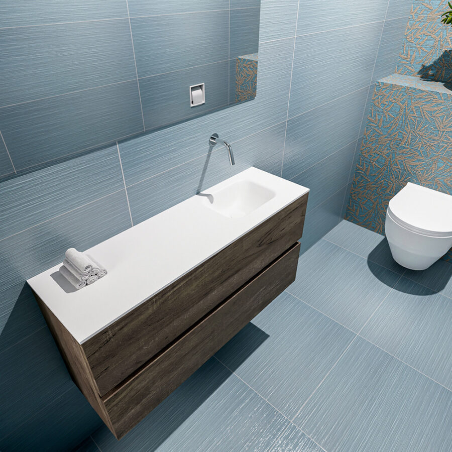 MONDIAZ ADA 100cm toiletmeubel dark brown. LEX wastafel talc positie rechts. Zonder kraangat - Afbeelding 2