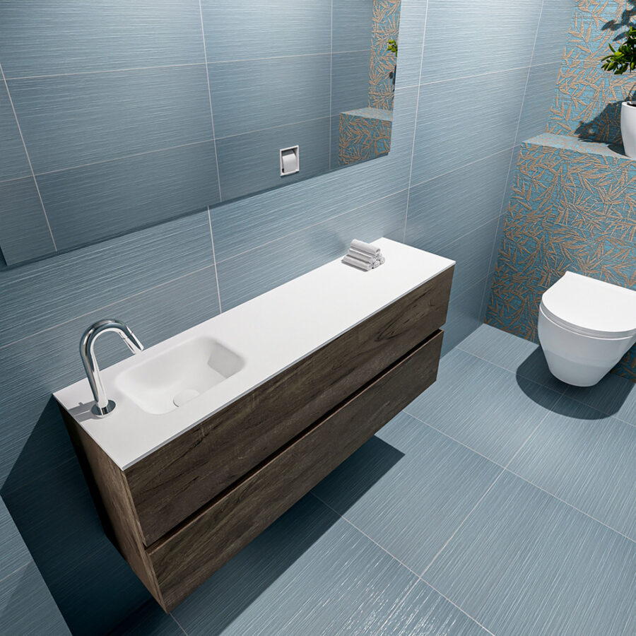 MONDIAZ ADA 120cm toiletmeubel dark brown. LEX wastafel talc positie links. Met 1 kraangat - Afbeelding 2