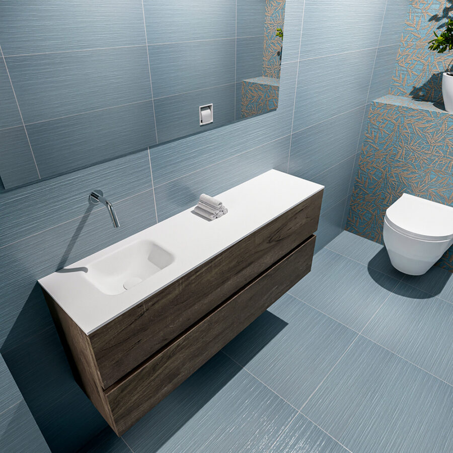 MONDIAZ ADA 120cm toiletmeubel dark brown. LEX wastafel talc positie links. Zonder kraangat - Afbeelding 2