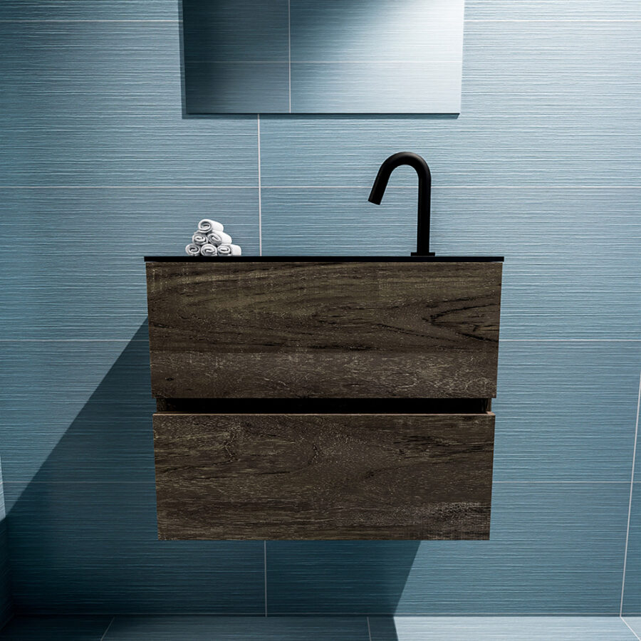 MONDIAZ ADA 60cm toiletmeubel dark brown. LEX wastafel urban positie midden. Met 1 kraangat - Afbeelding 3