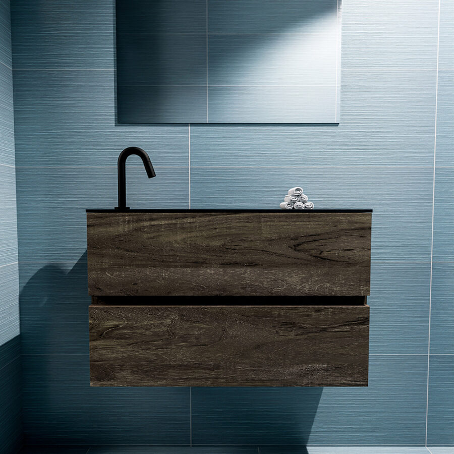 MONDIAZ ADA 80cm toiletmeubel dark brown. LEX wastafel urban positie links. Met 1 kraangat - Afbeelding 3