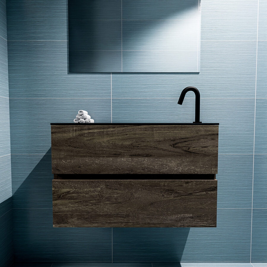 MONDIAZ ADA 80cm toiletmeubel dark brown. LEX wastafel urban positie rechts. Met 1 kraangat - Afbeelding 3