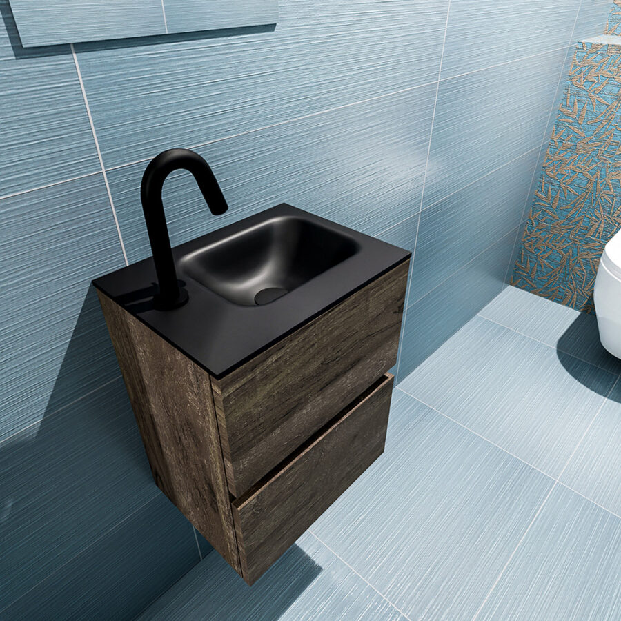 MONDIAZ ADA 40cm toiletmeubel dark brown. LEX wastafel urban positie rechts. Met 1 kraangat - Afbeelding 2