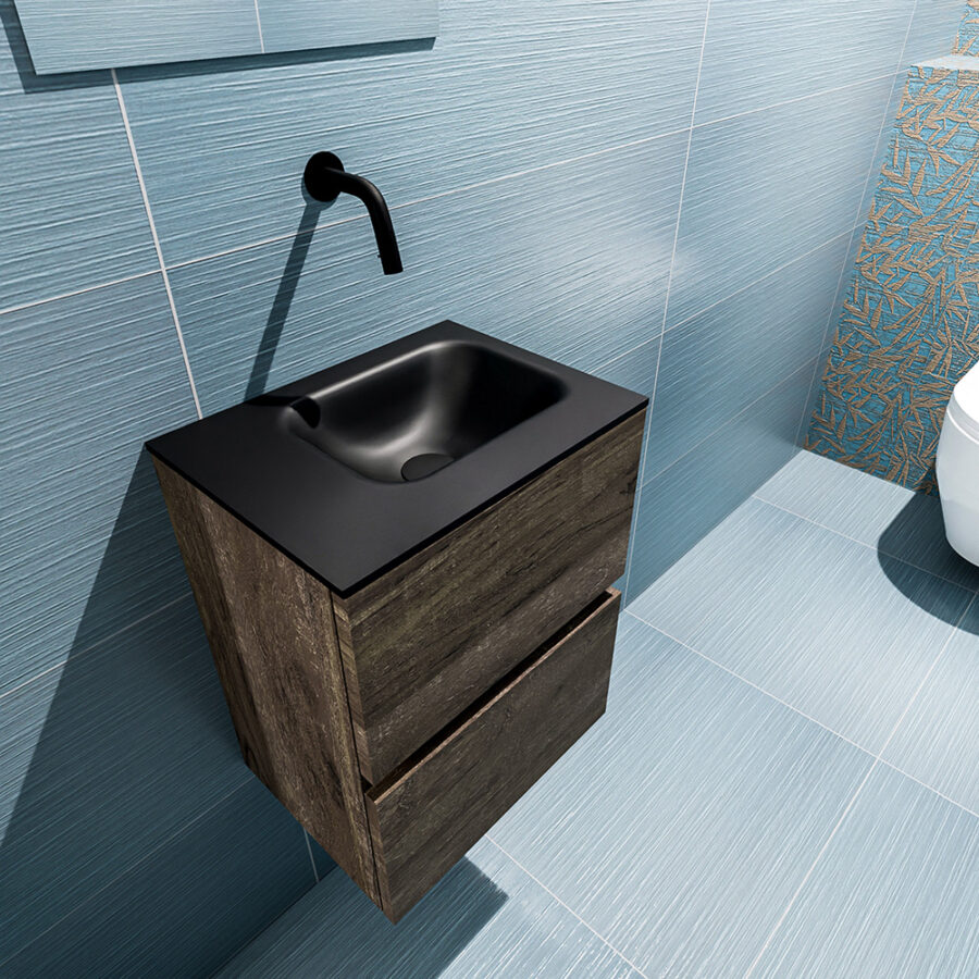 MONDIAZ ADA 40cm toiletmeubel dark brown. LEX wastafel urban positie rechts. Zonder kraangat - Afbeelding 2