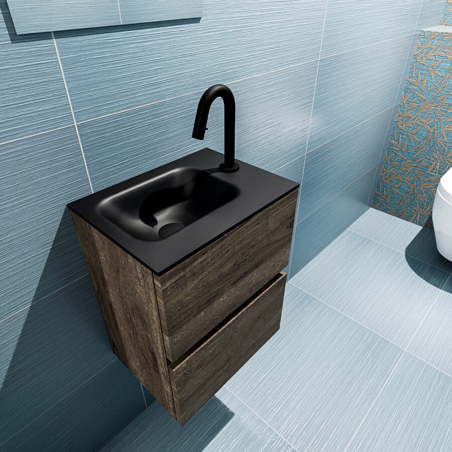 MONDIAZ ADA 40cm toiletmeubel dark brown. LEX wastafel urban positie links. Met 1 kraangat - Afbeelding 2