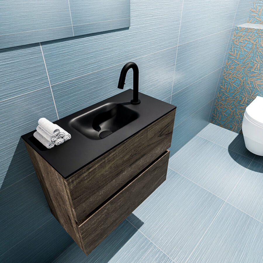 MONDIAZ ADA 60cm toiletmeubel dark brown. LEX wastafel urban positie midden. Met 1 kraangat - Afbeelding 2