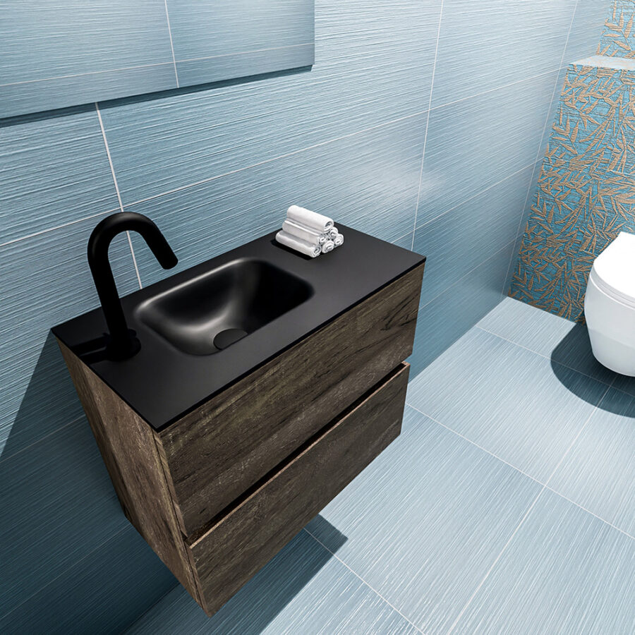 MONDIAZ ADA 60cm toiletmeubel dark brown. LEX wastafel urban positie links. Met 1 kraangat - Afbeelding 2