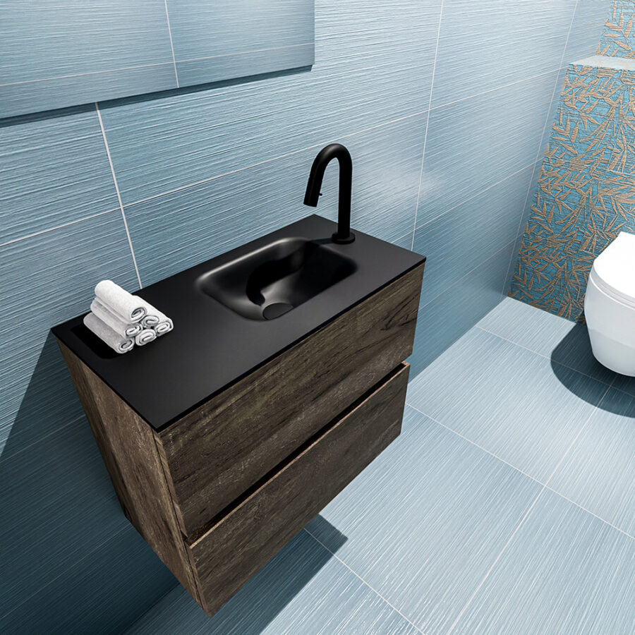 MONDIAZ ADA 60cm toiletmeubel dark brown. LEX wastafel urban positie rechts. Met 1 kraangat - Afbeelding 2