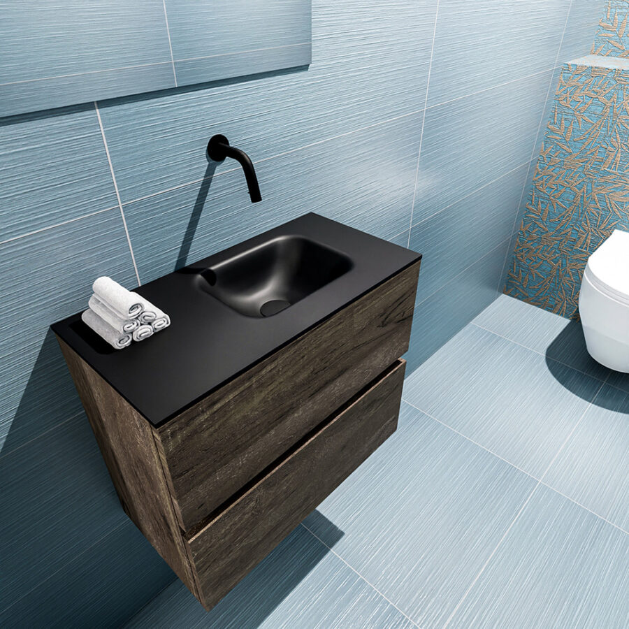 MONDIAZ ADA 60cm toiletmeubel dark brown. LEX wastafel urban positie rechts. Zonder kraangat - Afbeelding 2