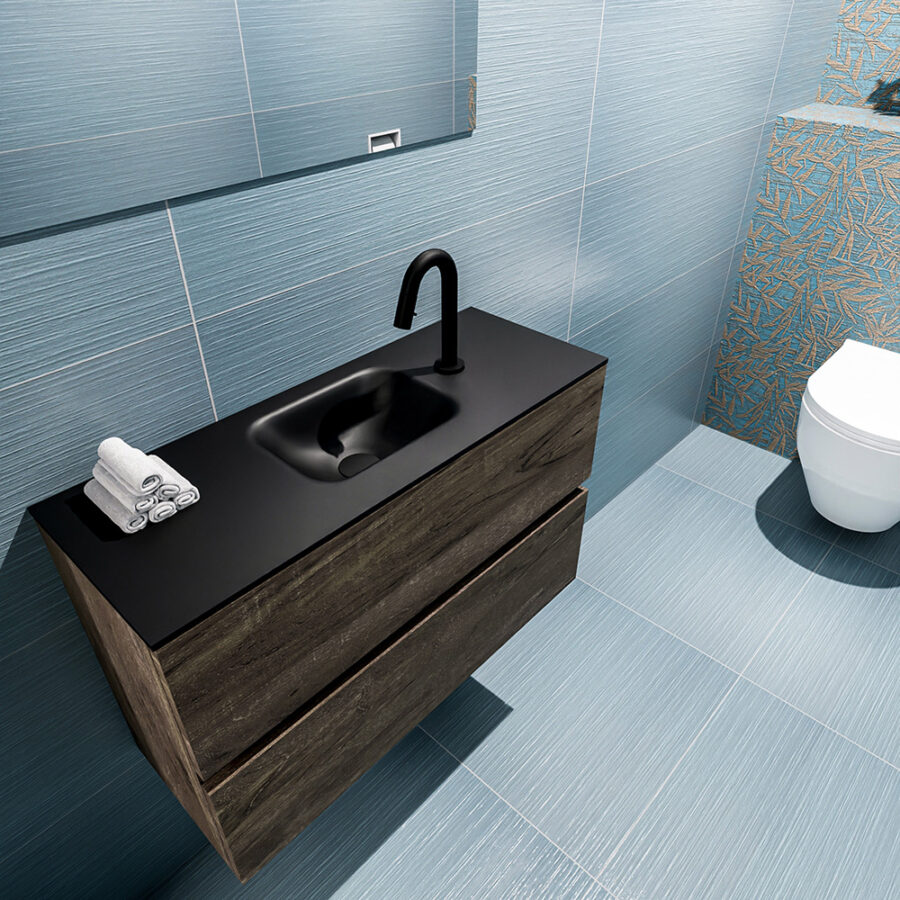 MONDIAZ ADA 80cm toiletmeubel dark brown. LEX wastafel urban positie midden. Met 1 kraangat - Afbeelding 2