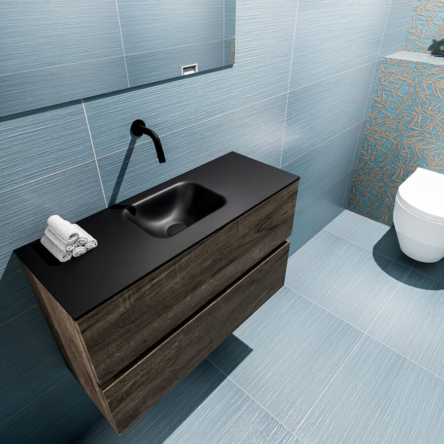 MONDIAZ ADA 80cm toiletmeubel dark brown. LEX wastafel urban positie midden. Zonder kraangat - Afbeelding 2