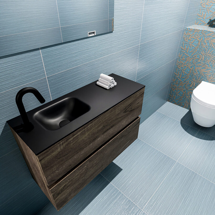 MONDIAZ ADA 80cm toiletmeubel dark brown. LEX wastafel urban positie links. Met 1 kraangat - Afbeelding 2