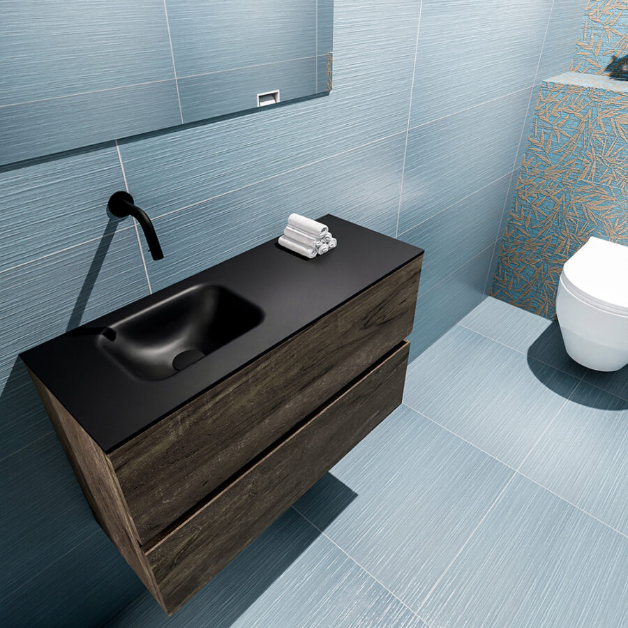 MONDIAZ ADA 80cm toiletmeubel dark brown. LEX wastafel urban positie links. Zonder kraangat - Afbeelding 2
