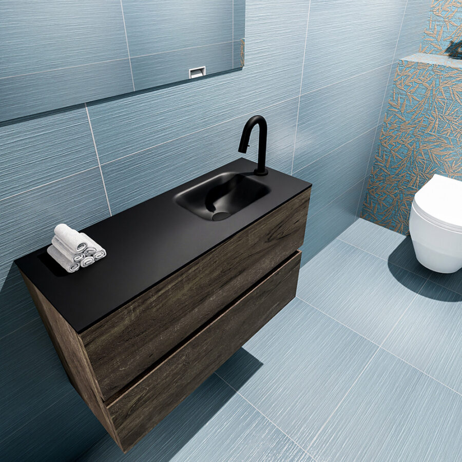 MONDIAZ ADA 80cm toiletmeubel dark brown. LEX wastafel urban positie rechts. Met 1 kraangat - Afbeelding 2