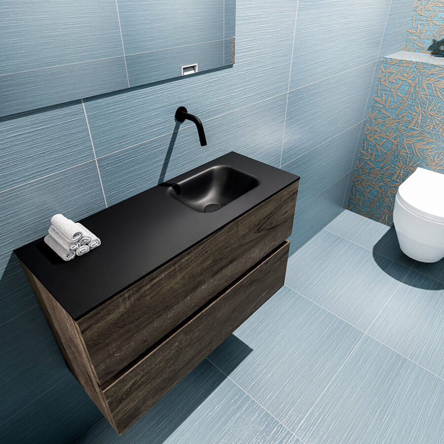 MONDIAZ ADA 80cm toiletmeubel dark brown. LEX wastafel urban positie rechts. Zonder kraangat - Afbeelding 2