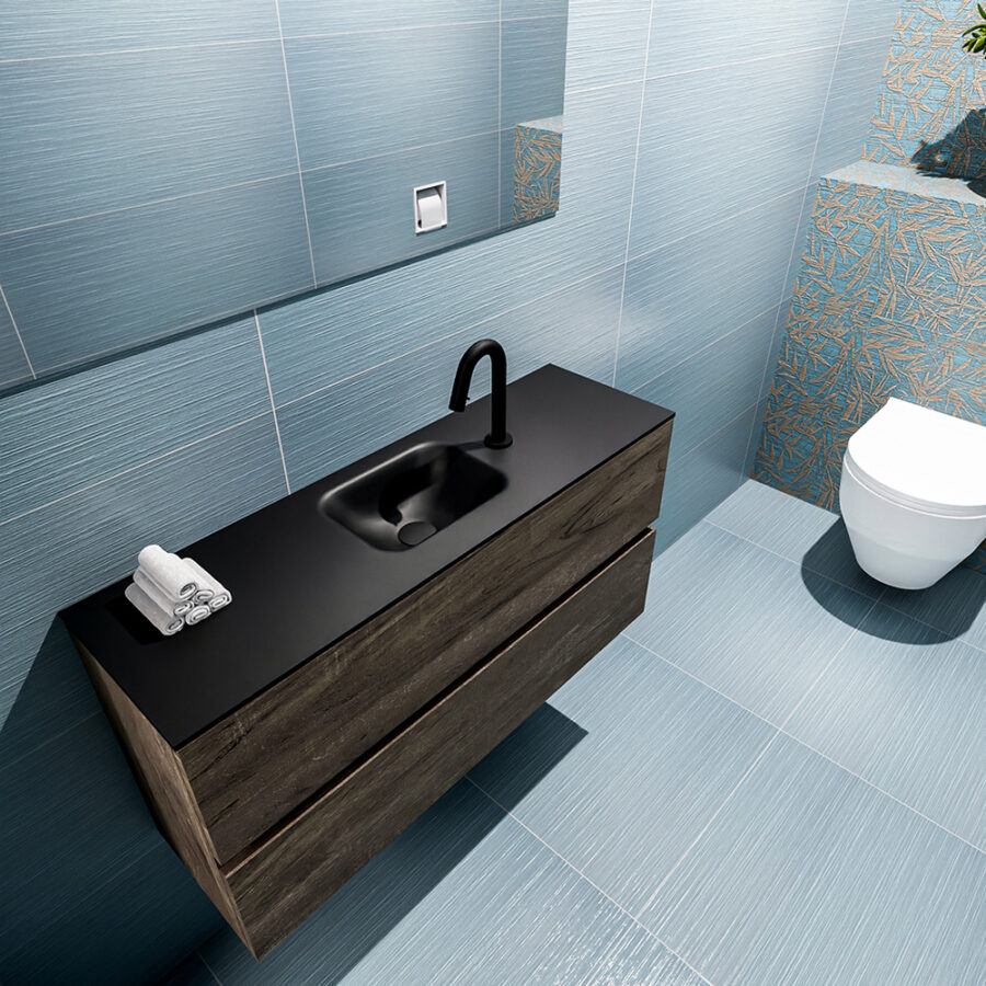 MONDIAZ ADA 100cm toiletmeubel dark brown. LEX wastafel urban positie midden. Met 1 kraangat - Afbeelding 2