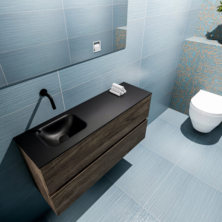 MONDIAZ ADA 100cm toiletmeubel dark brown. LEX wastafel urban positie links. Zonder kraangat - Afbeelding 2