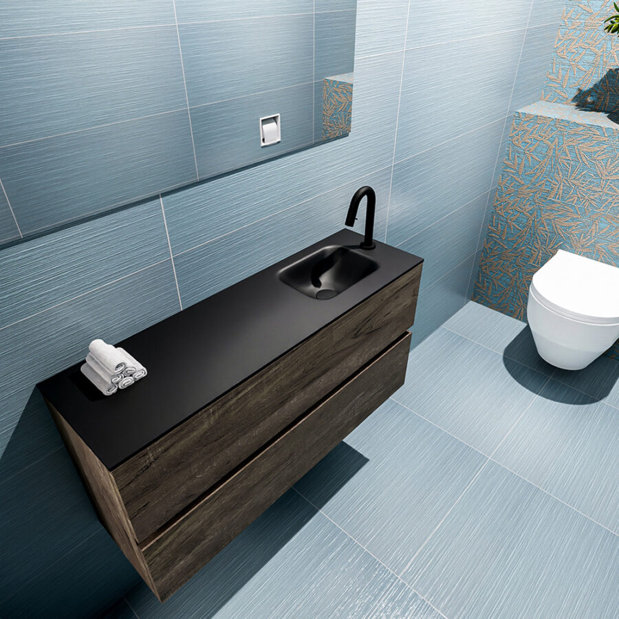 MONDIAZ ADA 100cm toiletmeubel dark brown. LEX wastafel urban positie rechts. Met 1 kraangat - Afbeelding 2