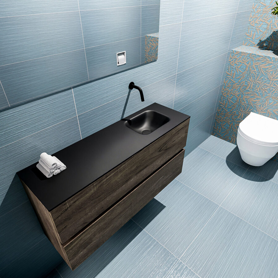 MONDIAZ ADA 100cm toiletmeubel dark brown. LEX wastafel urban positie rechts. Zonder kraangat - Afbeelding 2