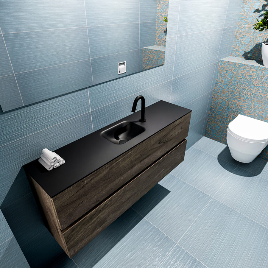 MONDIAZ ADA 120cm toiletmeubel dark brown. LEX wastafel urban positie midden. Met 1 kraangat - Afbeelding 2
