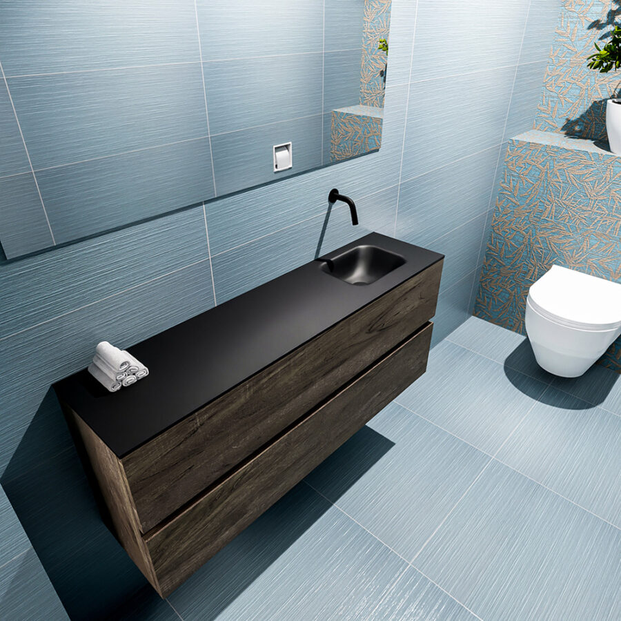 MONDIAZ ADA 120cm toiletmeubel dark brown. LEX wastafel urban positie rechts. Zonder kraangat - Afbeelding 2