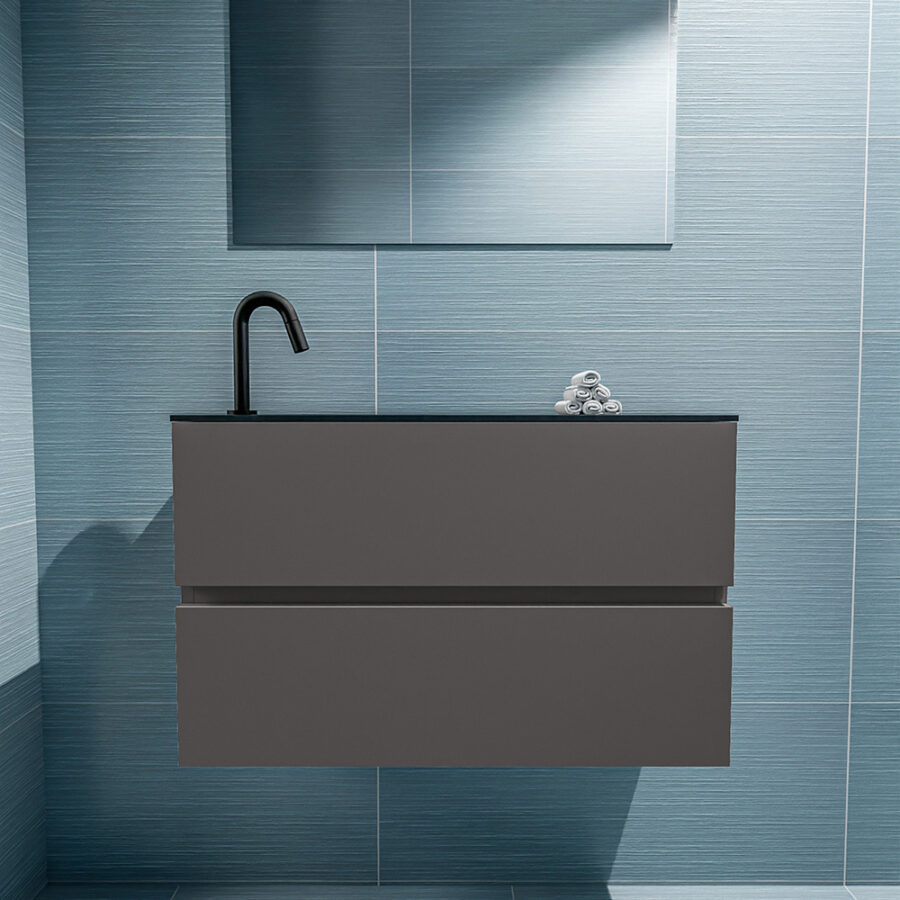 MONDIAZ ADA 80cm toiletmeubel dark grey. LEX wastafel urban positie links. Met 1 kraangat - Afbeelding 3