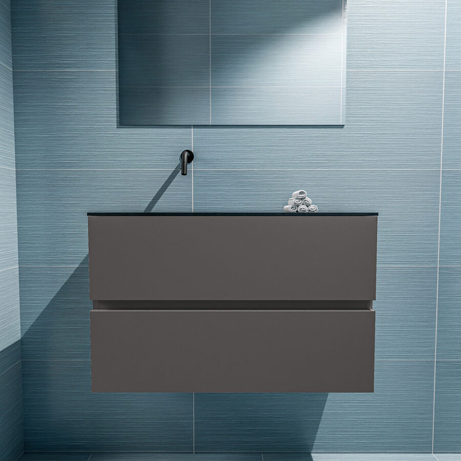 MONDIAZ ADA 80cm toiletmeubel dark grey. LEX wastafel urban positie links. Zonder kraangat - Afbeelding 3