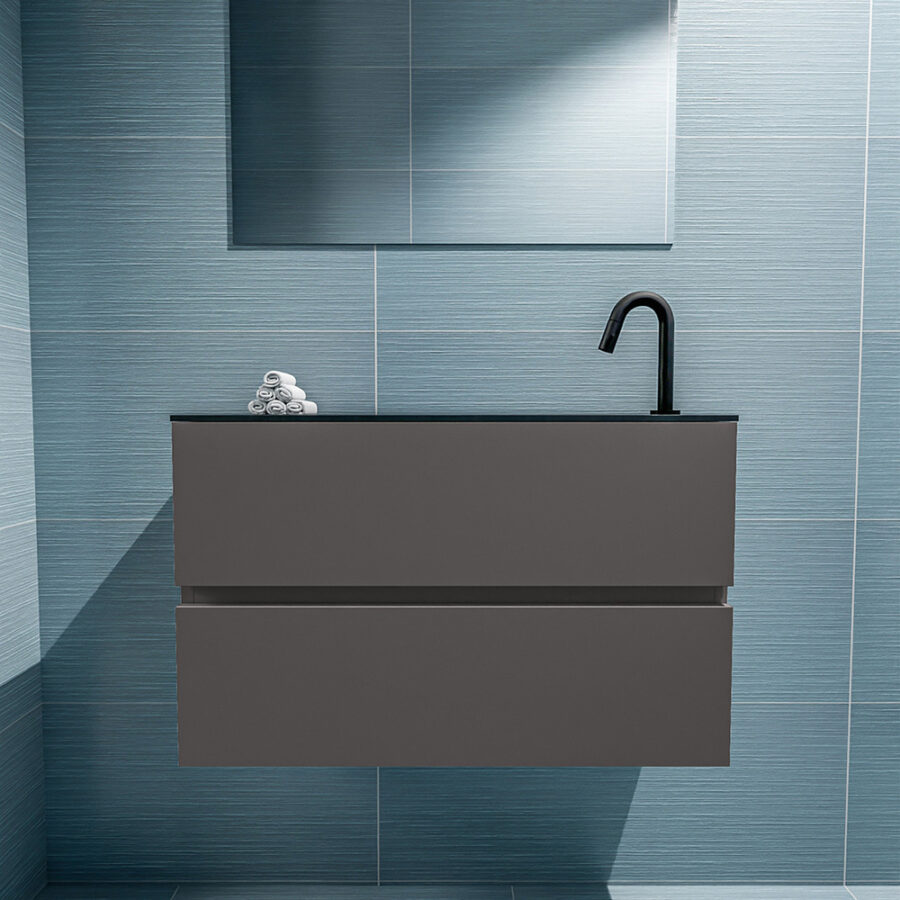 MONDIAZ ADA 80cm toiletmeubel dark grey. LEX wastafel urban positie rechts. Met 1 kraangat - Afbeelding 3