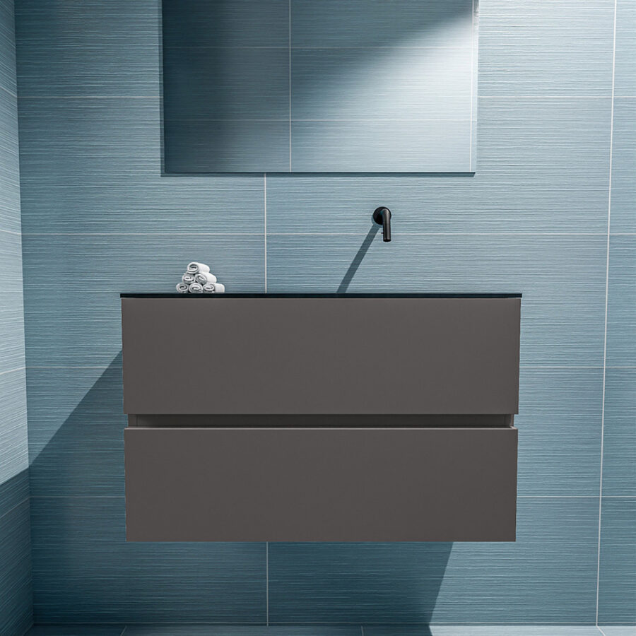MONDIAZ ADA 80cm toiletmeubel dark grey. LEX wastafel urban positie rechts. Zonder kraangat - Afbeelding 3