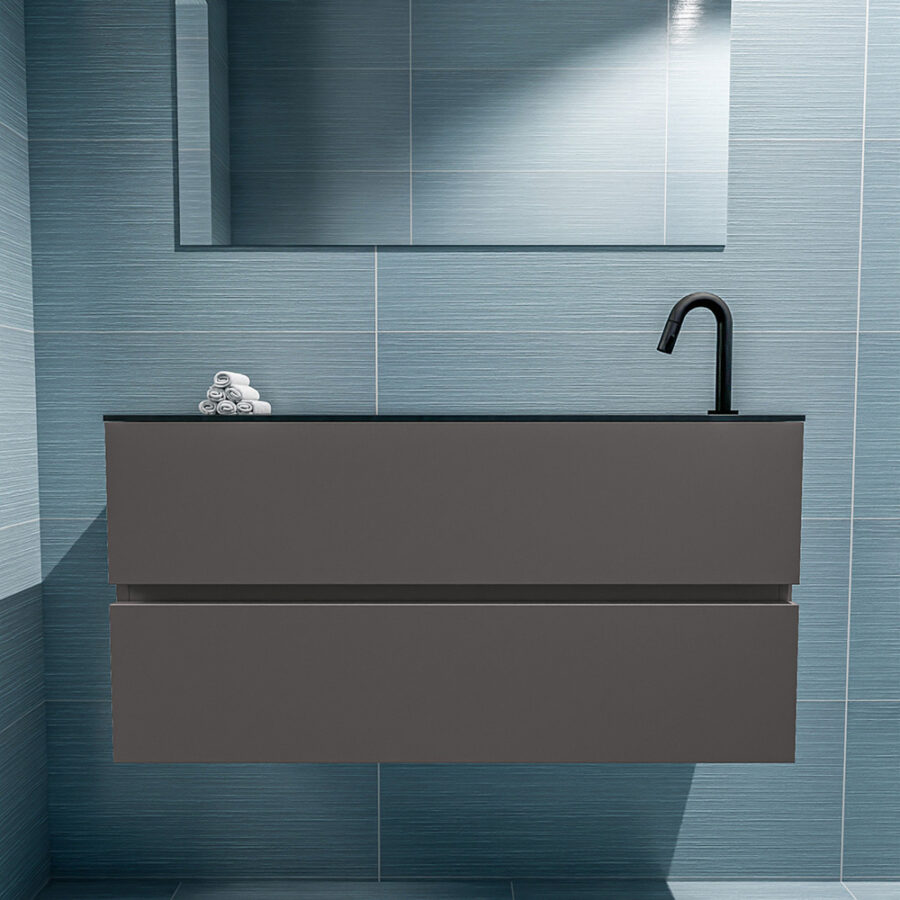 MONDIAZ ADA 100cm toiletmeubel dark grey. LEX wastafel urban positie rechts. Met 1 kraangat - Afbeelding 3