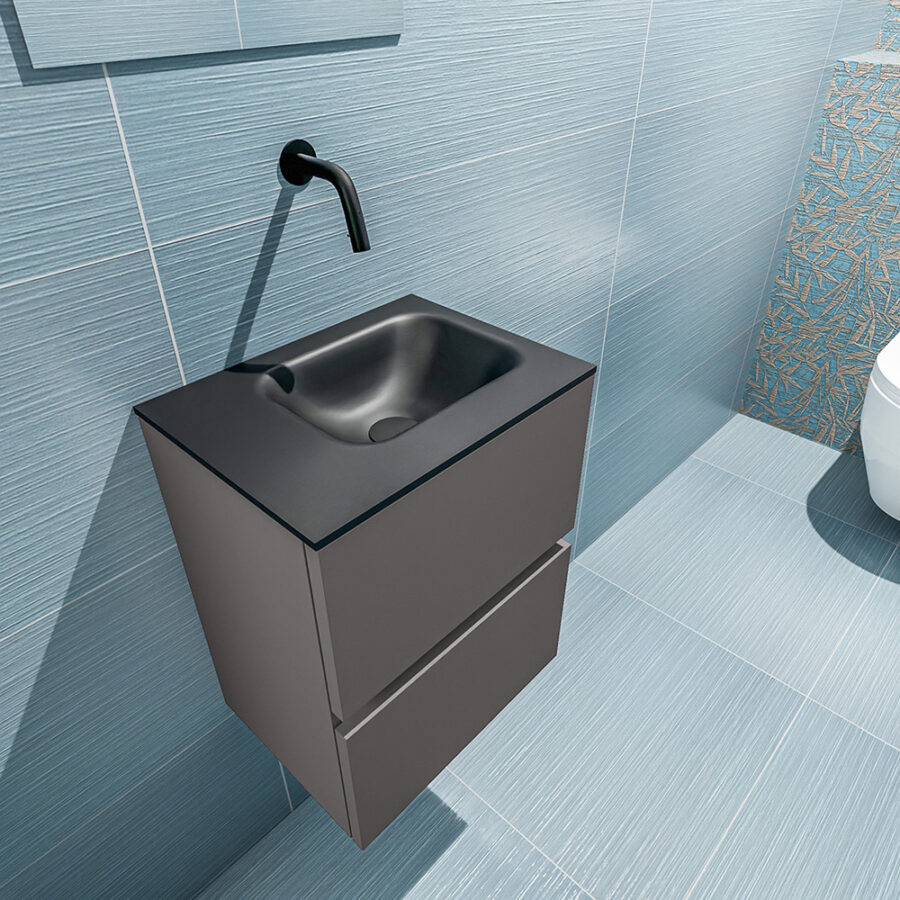 MONDIAZ ADA 40cm toiletmeubel dark grey. LEX wastafel urban positie rechts. Zonder kraangat - Afbeelding 2
