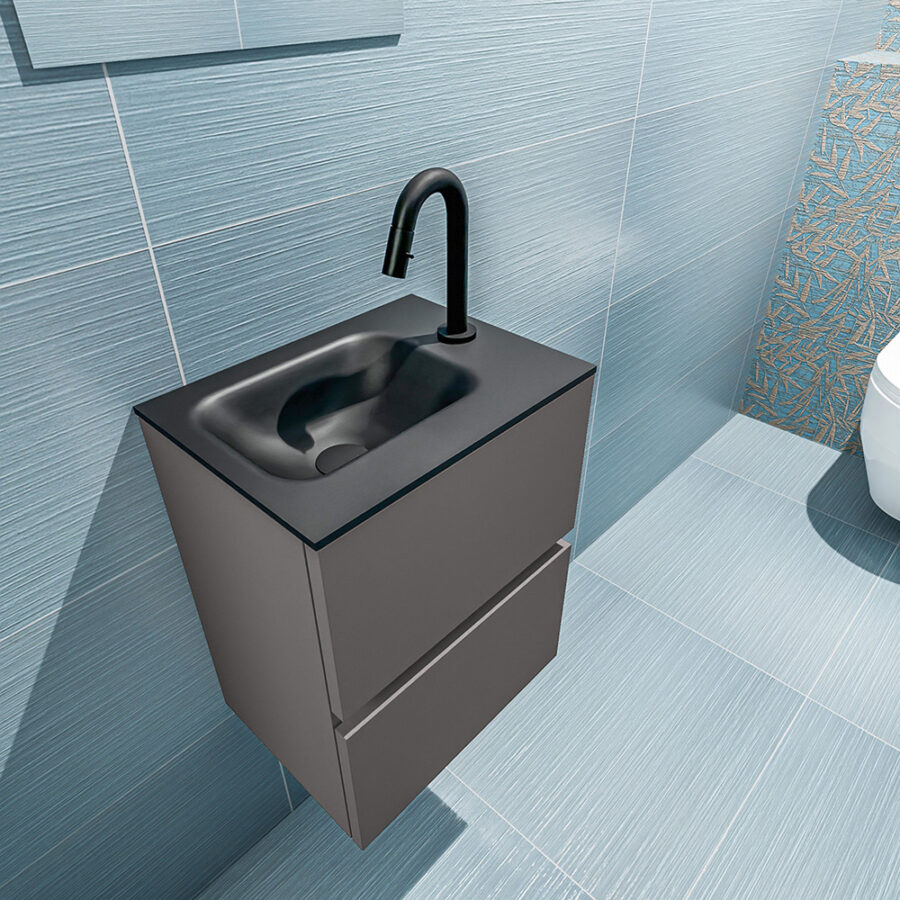 MONDIAZ ADA 40cm toiletmeubel dark grey. LEX wastafel urban positie links. Met 1 kraangat - Afbeelding 2