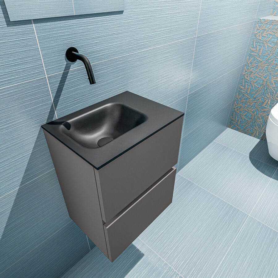 MONDIAZ ADA 40cm toiletmeubel dark grey. LEX wastafel urban positie links. Zonder kraangat - Afbeelding 2