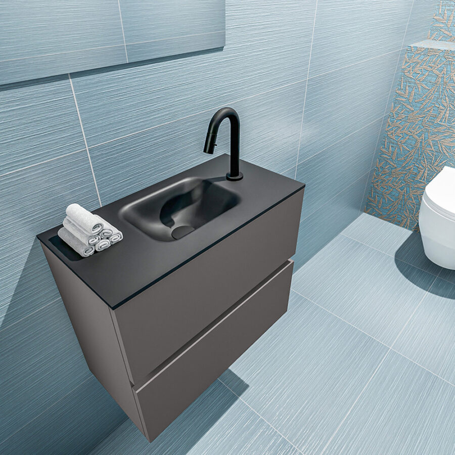 MONDIAZ ADA 60cm toiletmeubel dark grey. LEX wastafel urban positie midden. Met 1 kraangat - Afbeelding 2