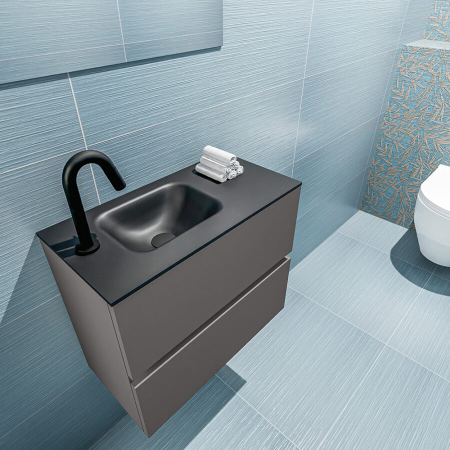 MONDIAZ ADA 60cm toiletmeubel dark grey. LEX wastafel urban positie links. Met 1 kraangat - Afbeelding 2