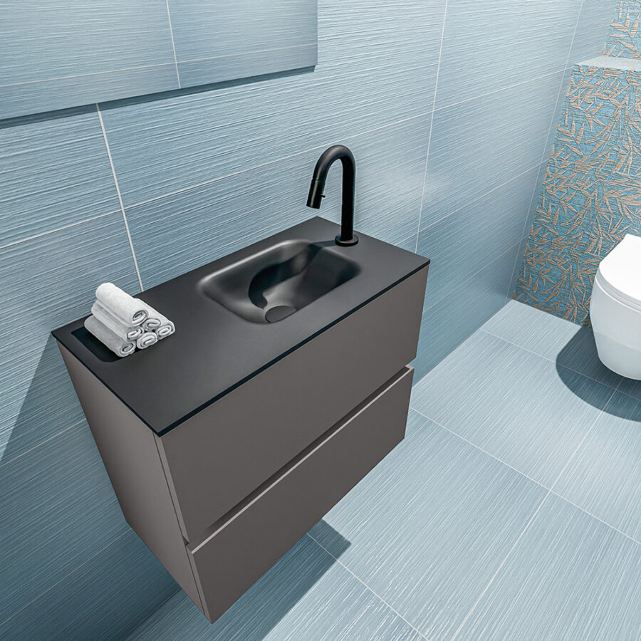 MONDIAZ ADA 60cm toiletmeubel dark grey. LEX wastafel urban positie rechts. Met 1 kraangat - Afbeelding 2