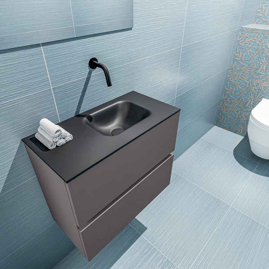 MONDIAZ ADA 60cm toiletmeubel dark grey. LEX wastafel urban positie rechts. Zonder kraangat - Afbeelding 2