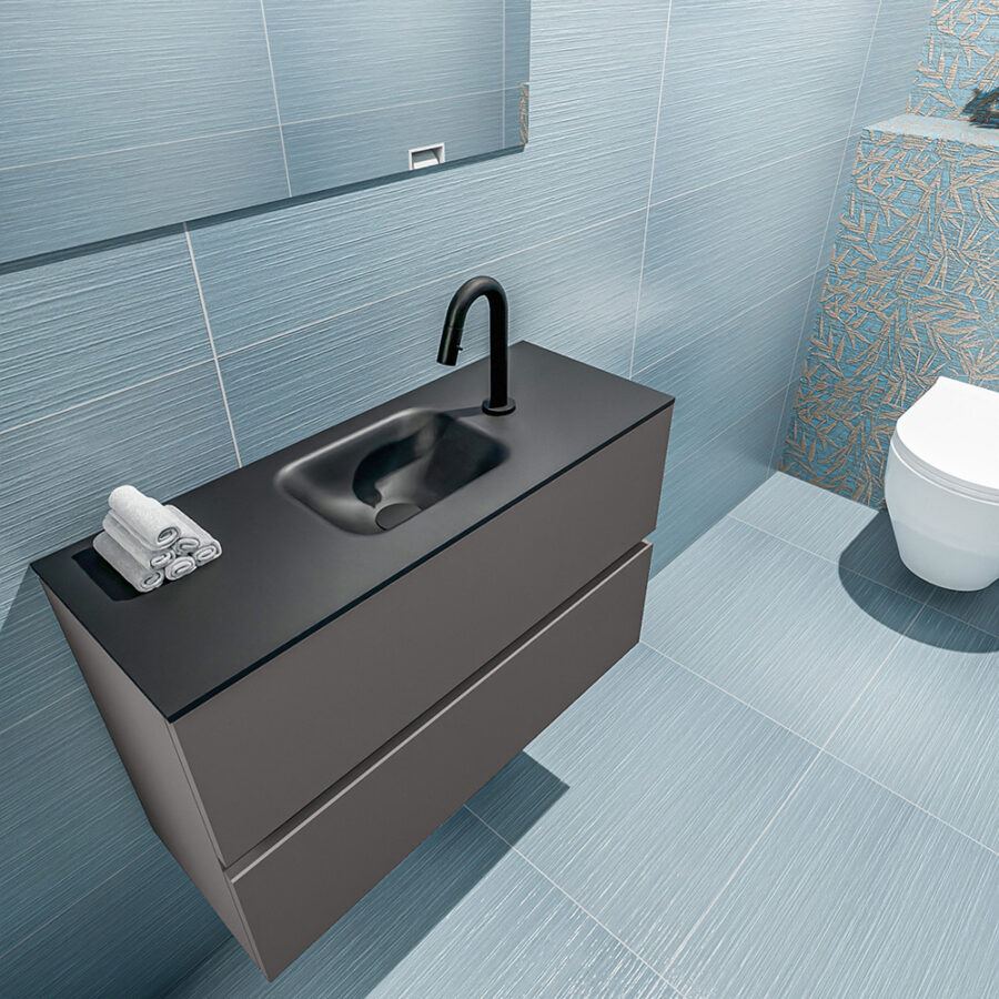 MONDIAZ ADA 80cm toiletmeubel dark grey. LEX wastafel urban positie midden. Met 1 kraangat - Afbeelding 2