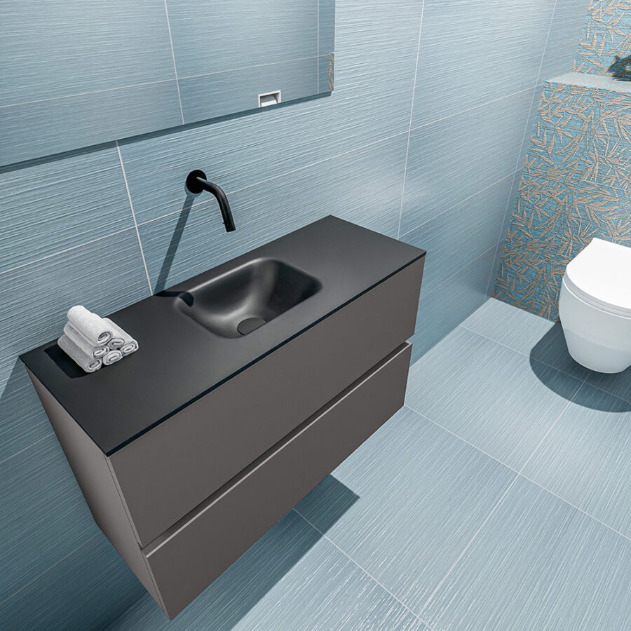 MONDIAZ ADA 80cm toiletmeubel dark grey. LEX wastafel urban positie midden. Zonder kraangat - Afbeelding 2