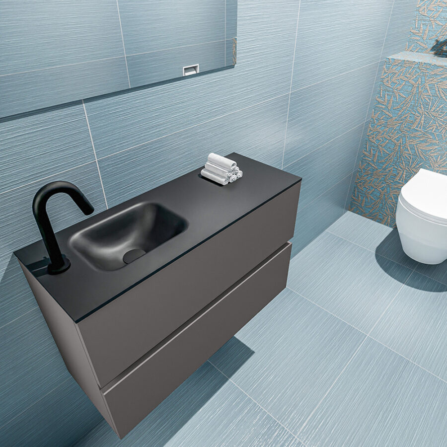 MONDIAZ ADA 80cm toiletmeubel dark grey. LEX wastafel urban positie links. Met 1 kraangat - Afbeelding 2