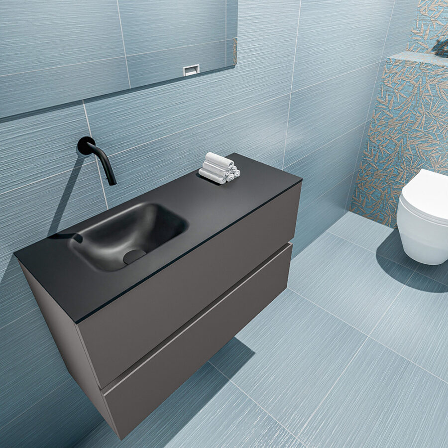 MONDIAZ ADA 80cm toiletmeubel dark grey. LEX wastafel urban positie links. Zonder kraangat - Afbeelding 2