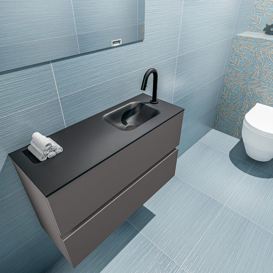 MONDIAZ ADA 80cm toiletmeubel dark grey. LEX wastafel urban positie rechts. Met 1 kraangat - Afbeelding 2