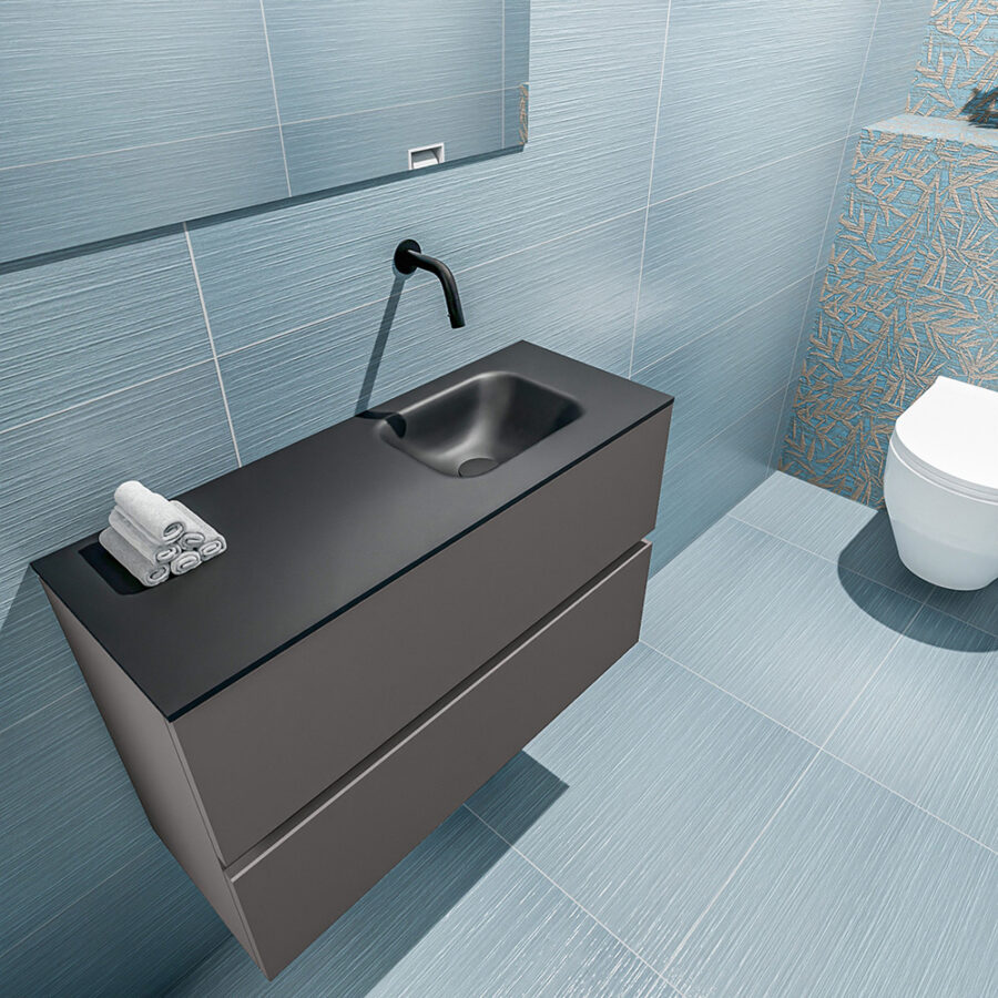 MONDIAZ ADA 80cm toiletmeubel dark grey. LEX wastafel urban positie rechts. Zonder kraangat - Afbeelding 2