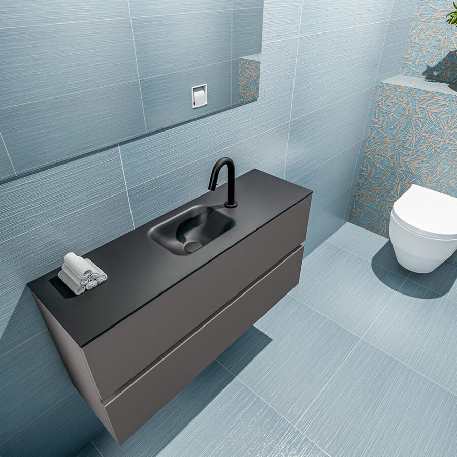 MONDIAZ ADA 100cm toiletmeubel dark grey. LEX wastafel urban positie midden. Met 1 kraangat - Afbeelding 2